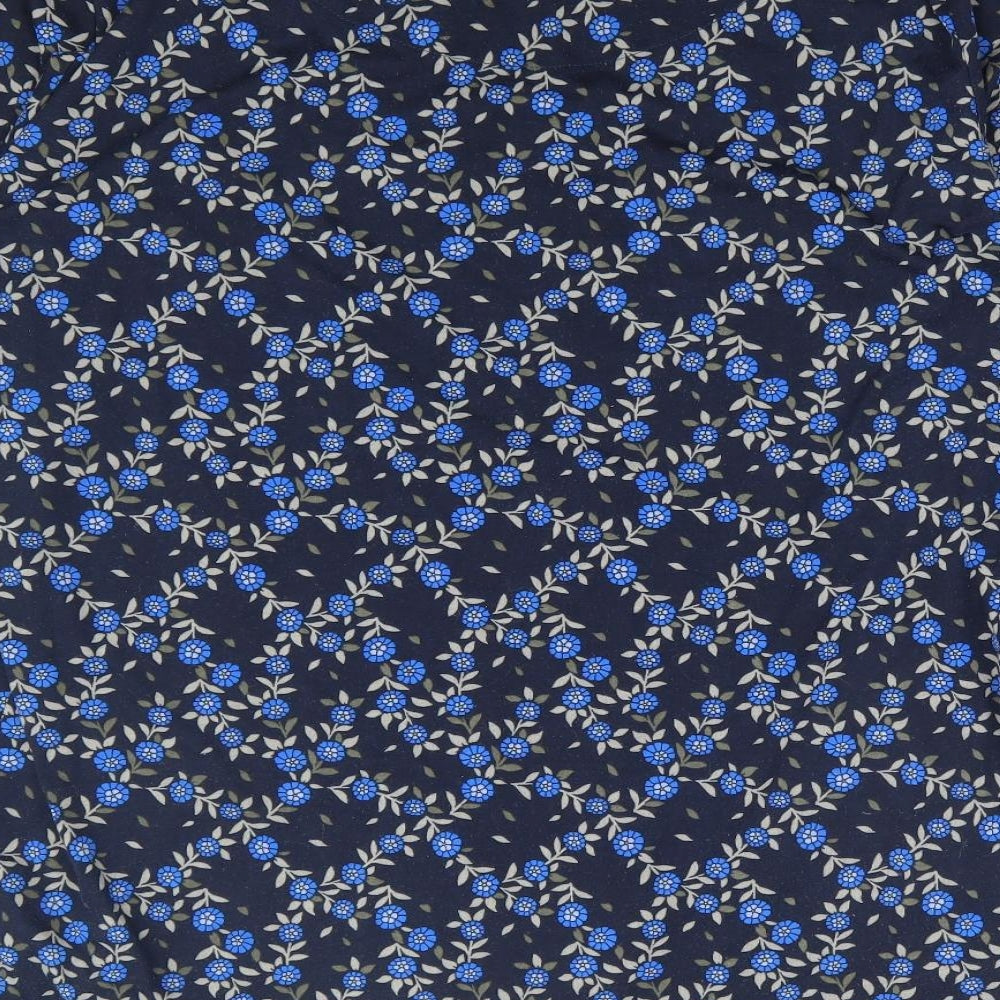Marks and Spencer Womens Blue Floral Polyester Basic Blouse Size 14 Round Neck