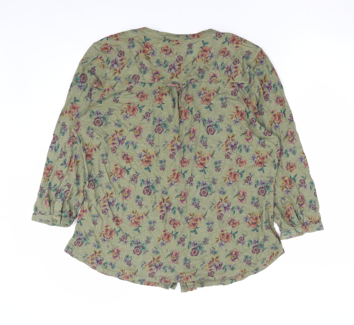 TU Womens Green Floral 100% Cotton Basic Blouse Size 16 V-Neck