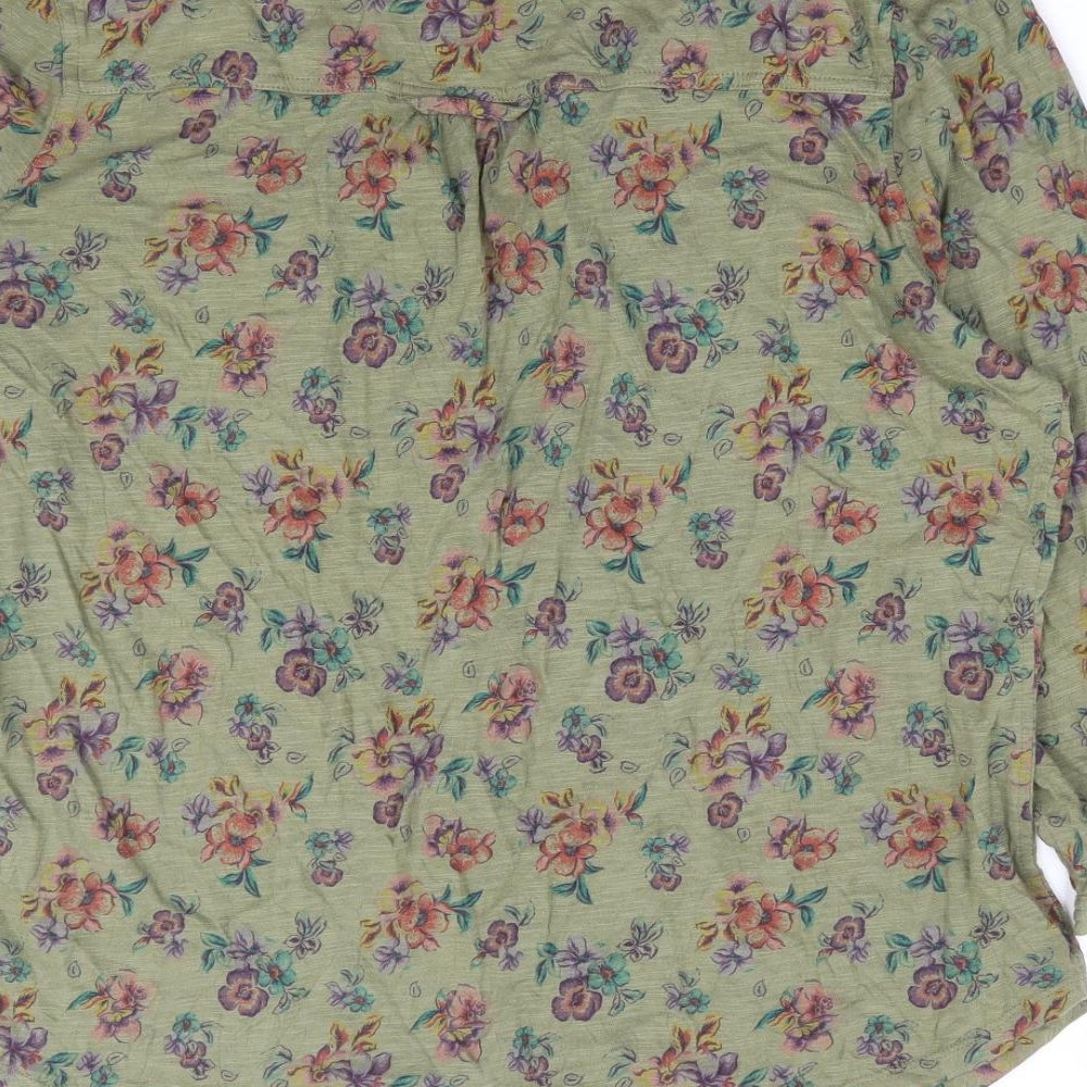TU Womens Green Floral 100% Cotton Basic Blouse Size 16 V-Neck