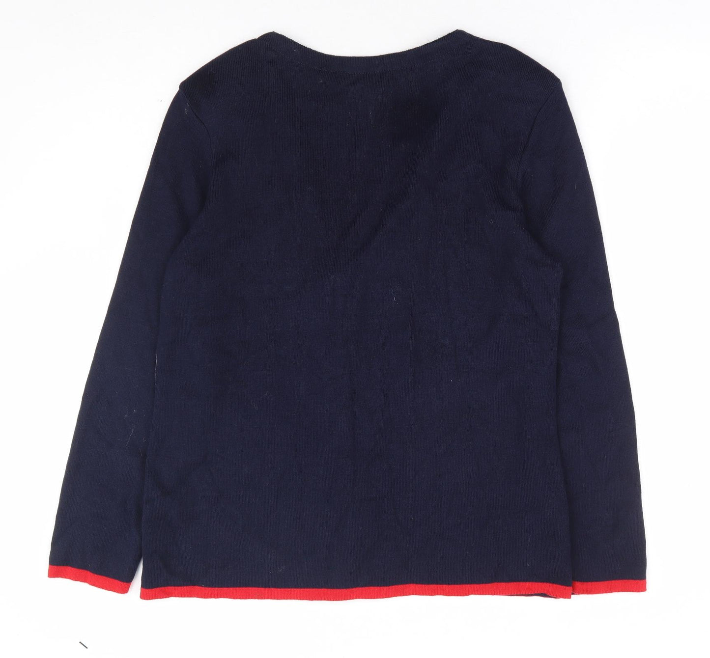 Afibel Womens Blue V-Neck Geometric Acrylic Cardigan Jumper Size 10