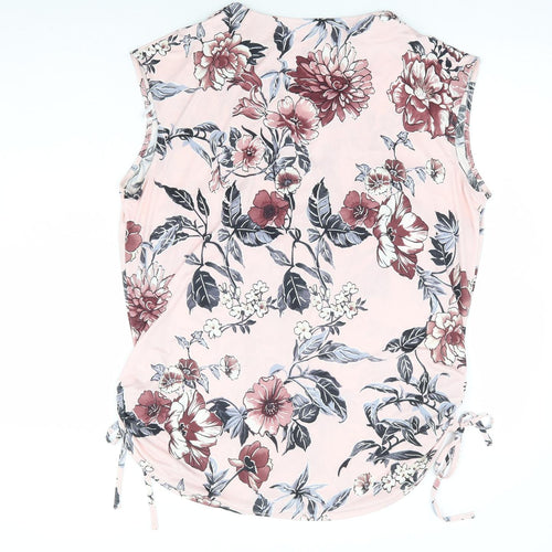 Classic Womens Pink Floral Polyester Basic Tank Size 18 V-Neck - Side Tie Detail