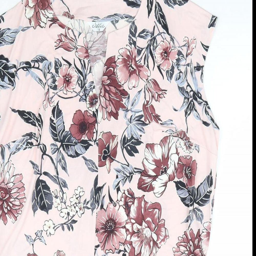 Classic Womens Pink Floral Polyester Basic Tank Size 18 V-Neck - Side Tie Detail