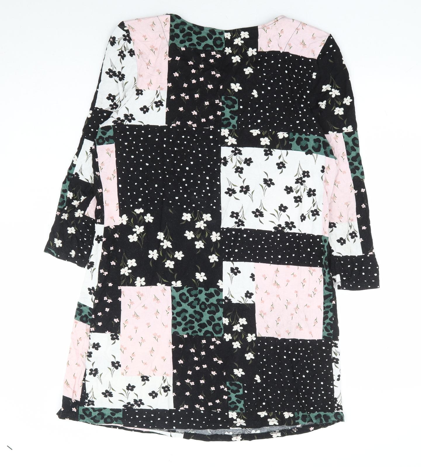 TU Womens Black Floral Viscose A-Line Size 12 Round Neck Pullover - Patchwork