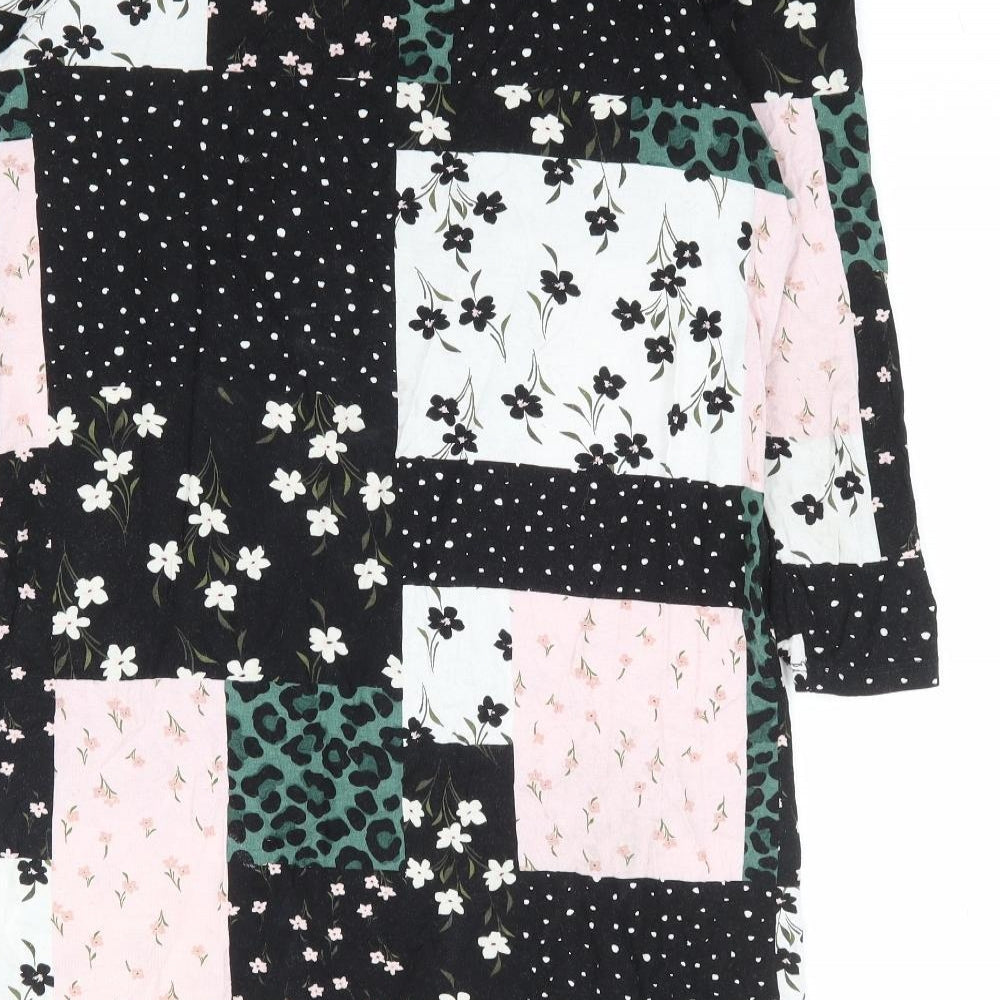 TU Womens Black Floral Viscose A-Line Size 12 Round Neck Pullover - Patchwork