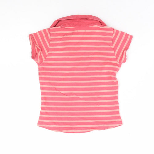 OKids Girls Pink Striped Cotton Basic Polo Size 8 Years Collared Pullover - Love Heart