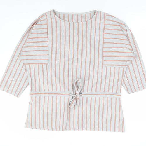 Principles Womens Grey Striped Polyester Basic Blouse Size 18 Round Neck - Batwing