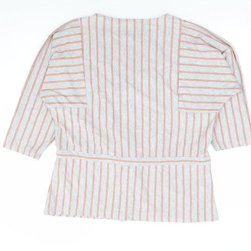 Principles Womens Grey Striped Polyester Basic Blouse Size 18 Round Neck - Batwing