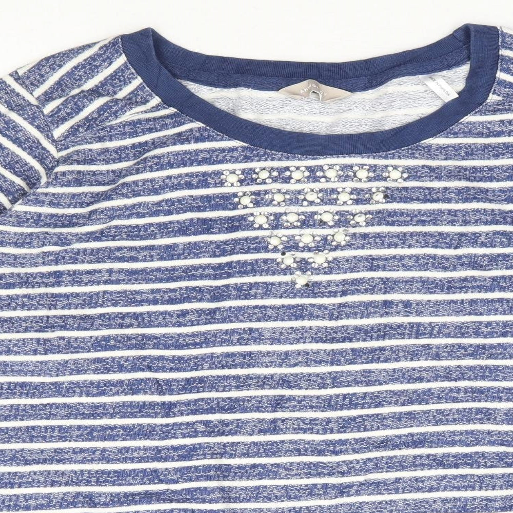 Anthology Womens Blue Striped Cotton Pullover Sweatshirt Size 20 Pullover