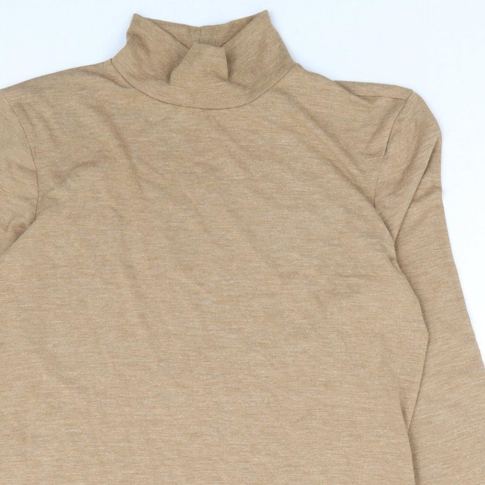 Warehouse Womens Beige Polyester Basic T-Shirt Size 12 High Neck