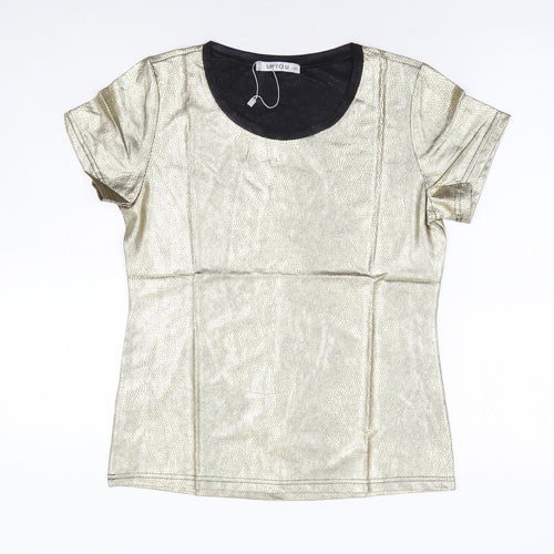 UpTou Womens Gold Animal Print Polyester Basic T-Shirt Size L Scoop Neck - Reptile Skin Print