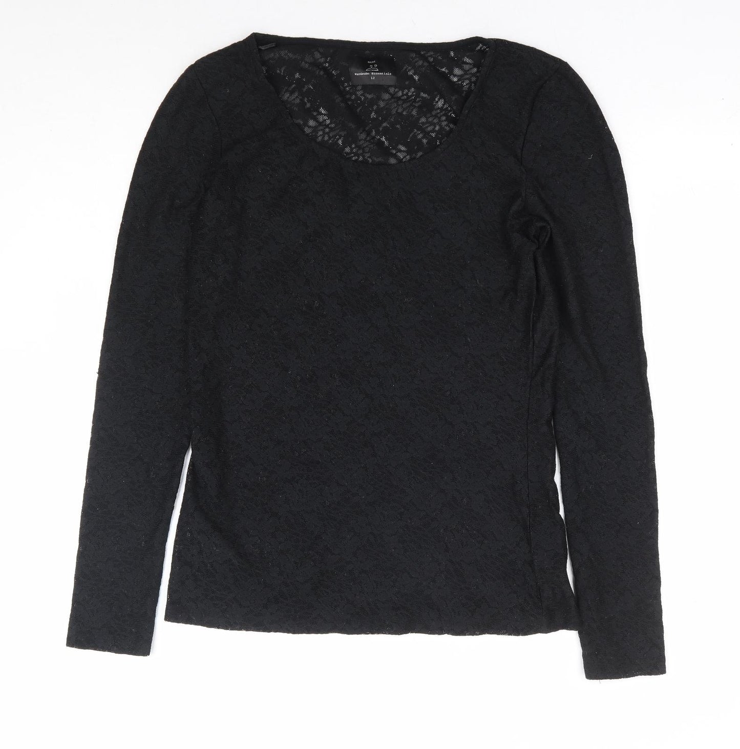 NEXT Womens Black Floral Polyester Basic Blouse Size 12 Scoop Neck