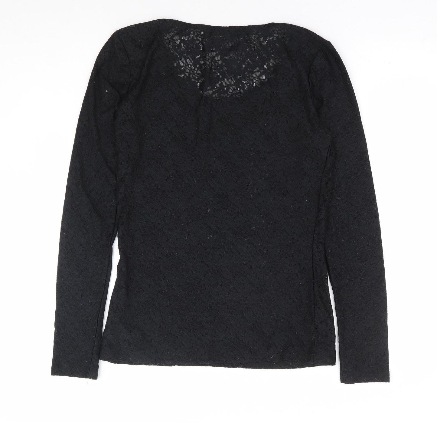 NEXT Womens Black Floral Polyester Basic Blouse Size 12 Scoop Neck