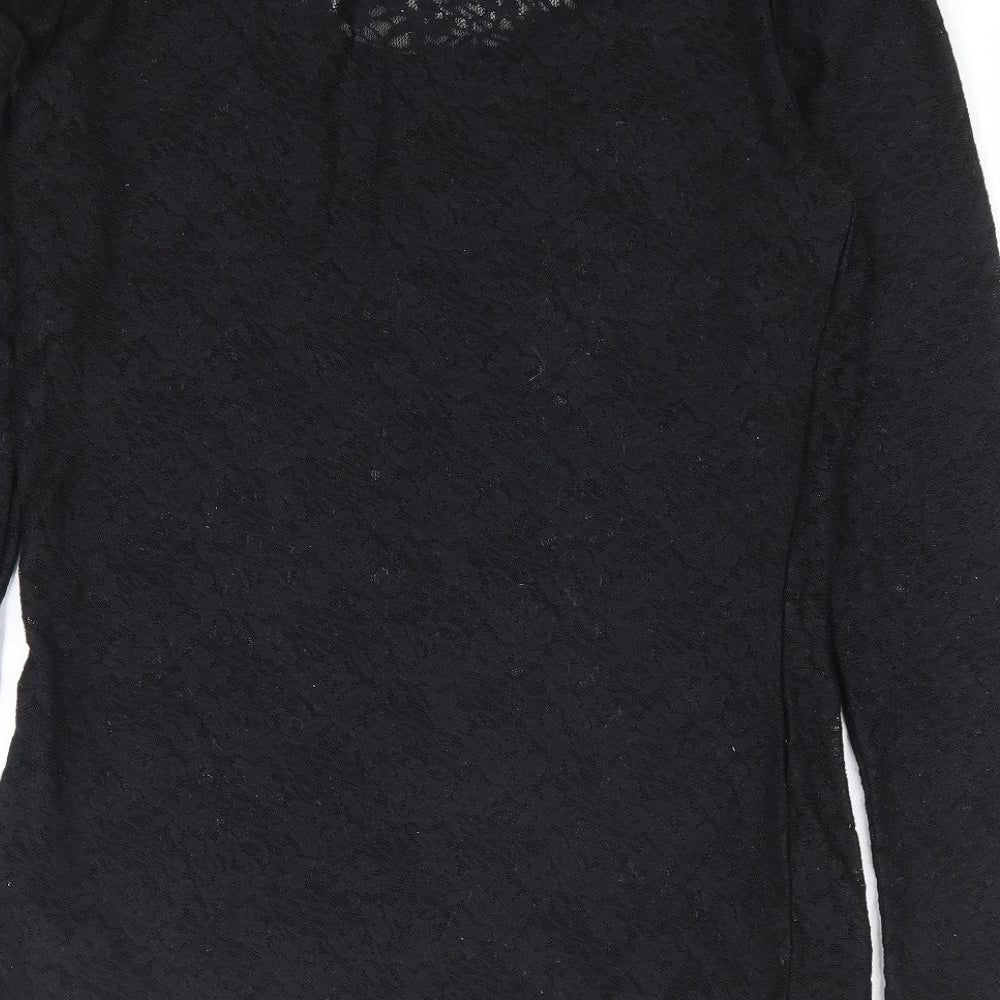 NEXT Womens Black Floral Polyester Basic Blouse Size 12 Scoop Neck