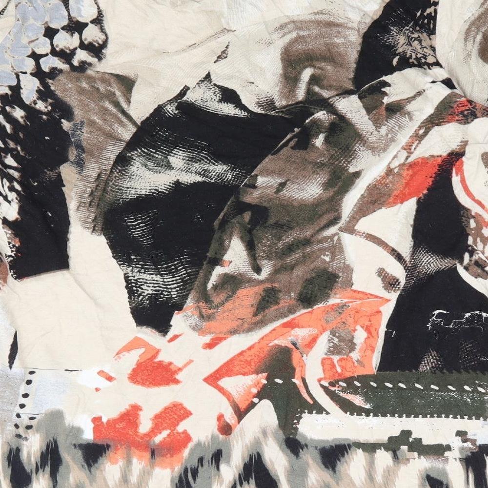 FRANK WALDER Womens Multicoloured Geometric Viscose Basic Blouse Size 16 Round Neck