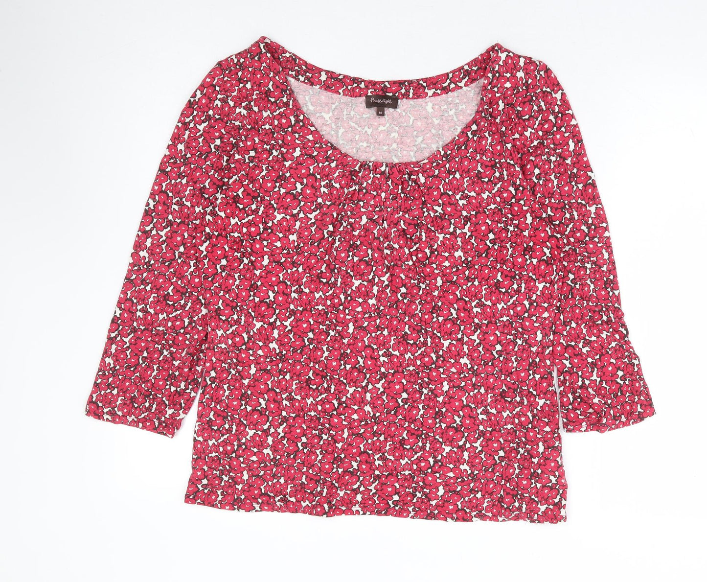 Phase Eight Womens Pink Floral Viscose Basic Blouse Size 18 Scoop Neck