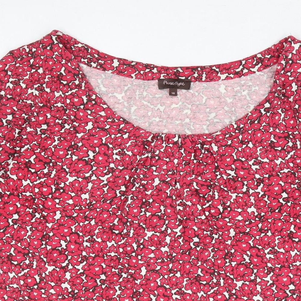 Phase Eight Womens Pink Floral Viscose Basic Blouse Size 18 Scoop Neck