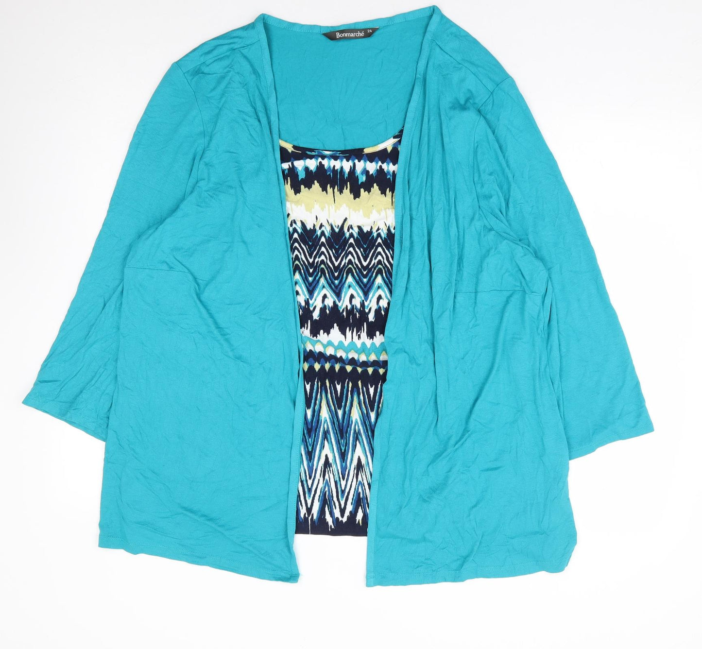 Bonmarche' Womens Multicoloured Geometric Polyester Basic Blouse Size 24 Scoop Neck - 2 in 1 Top