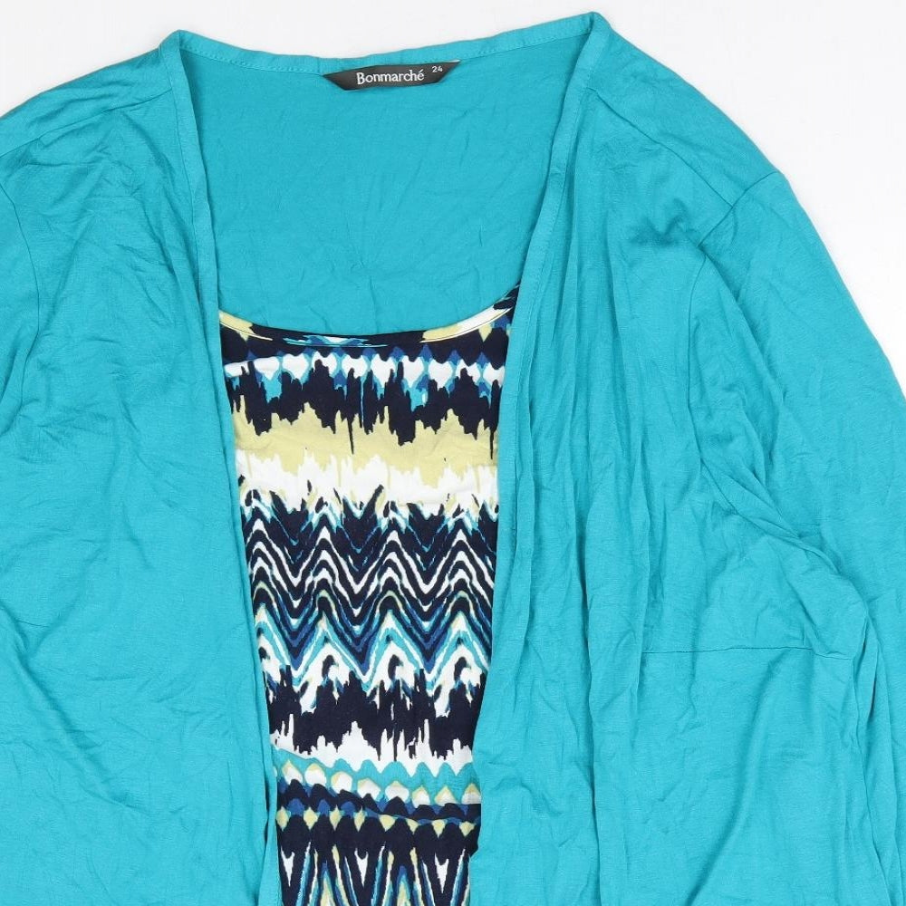 Bonmarche' Womens Multicoloured Geometric Polyester Basic Blouse Size 24 Scoop Neck - 2 in 1 Top