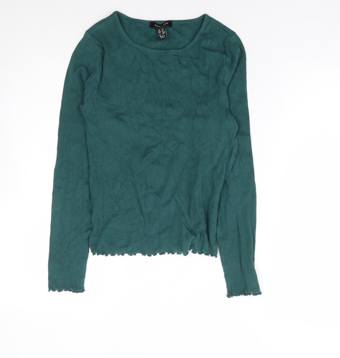 New Look Womens Green Cotton Basic T-Shirt Size 10 Round Neck - Ribbed