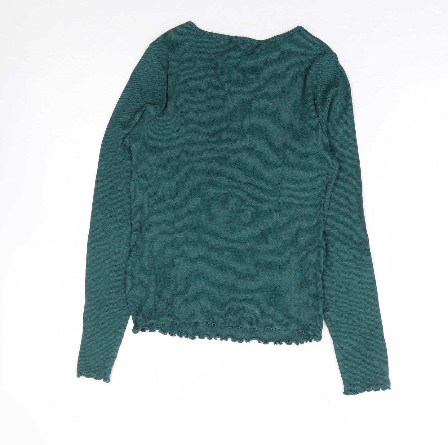 New Look Womens Green Cotton Basic T-Shirt Size 10 Round Neck - Ribbed