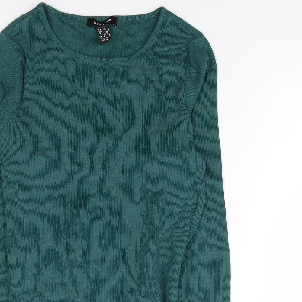New Look Womens Green Cotton Basic T-Shirt Size 10 Round Neck - Ribbed
