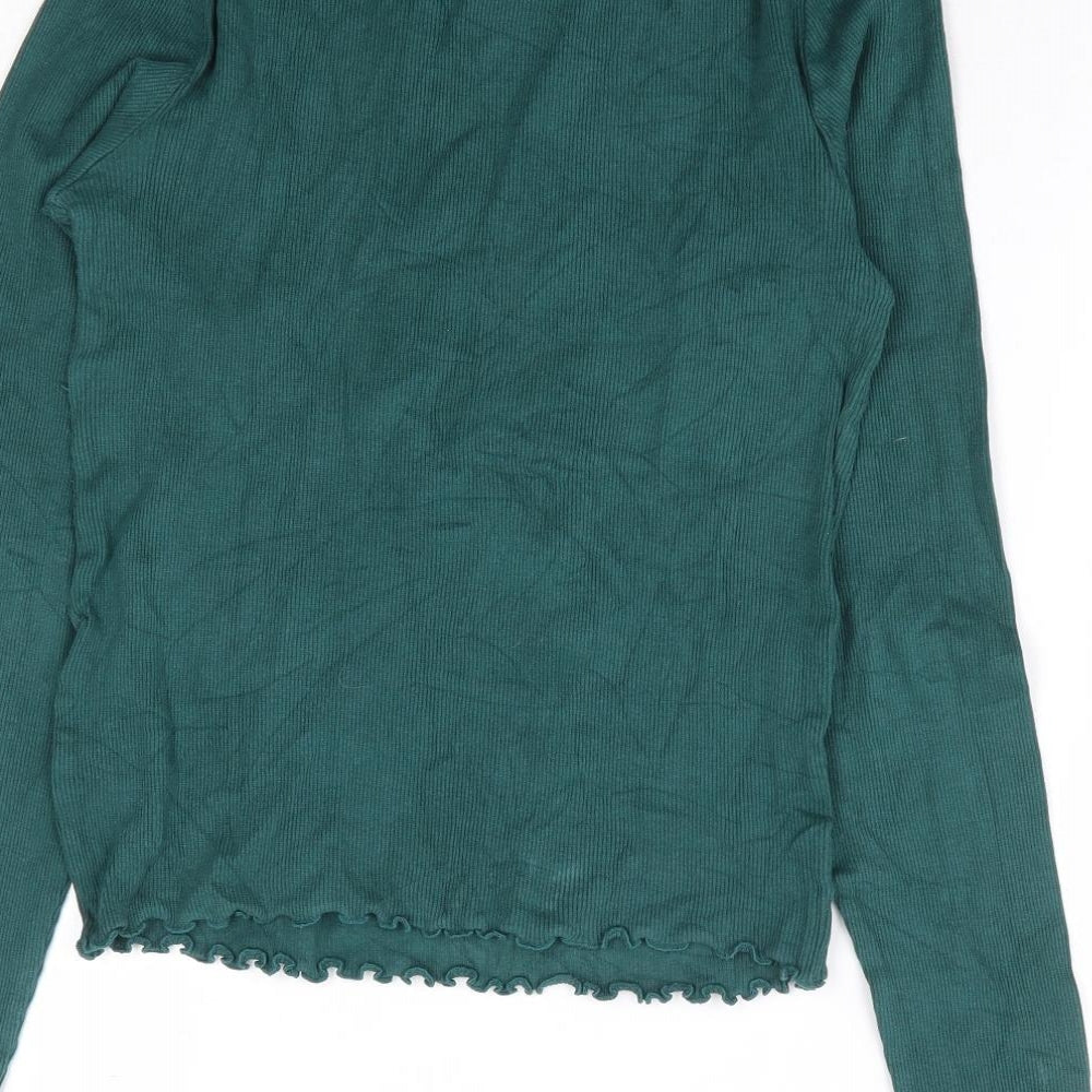 New Look Womens Green Cotton Basic T-Shirt Size 10 Round Neck - Ribbed