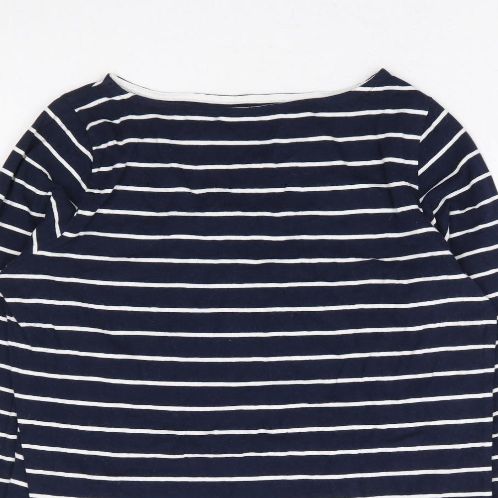 ESMARA Womens Blue Striped Cotton Basic T-Shirt Size 12 Boat Neck