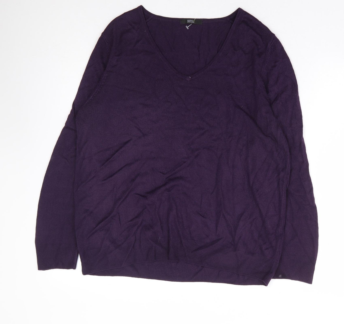 Marks and Spencer Womens Purple V-Neck Acrylic Pullover Jumper Size 16
