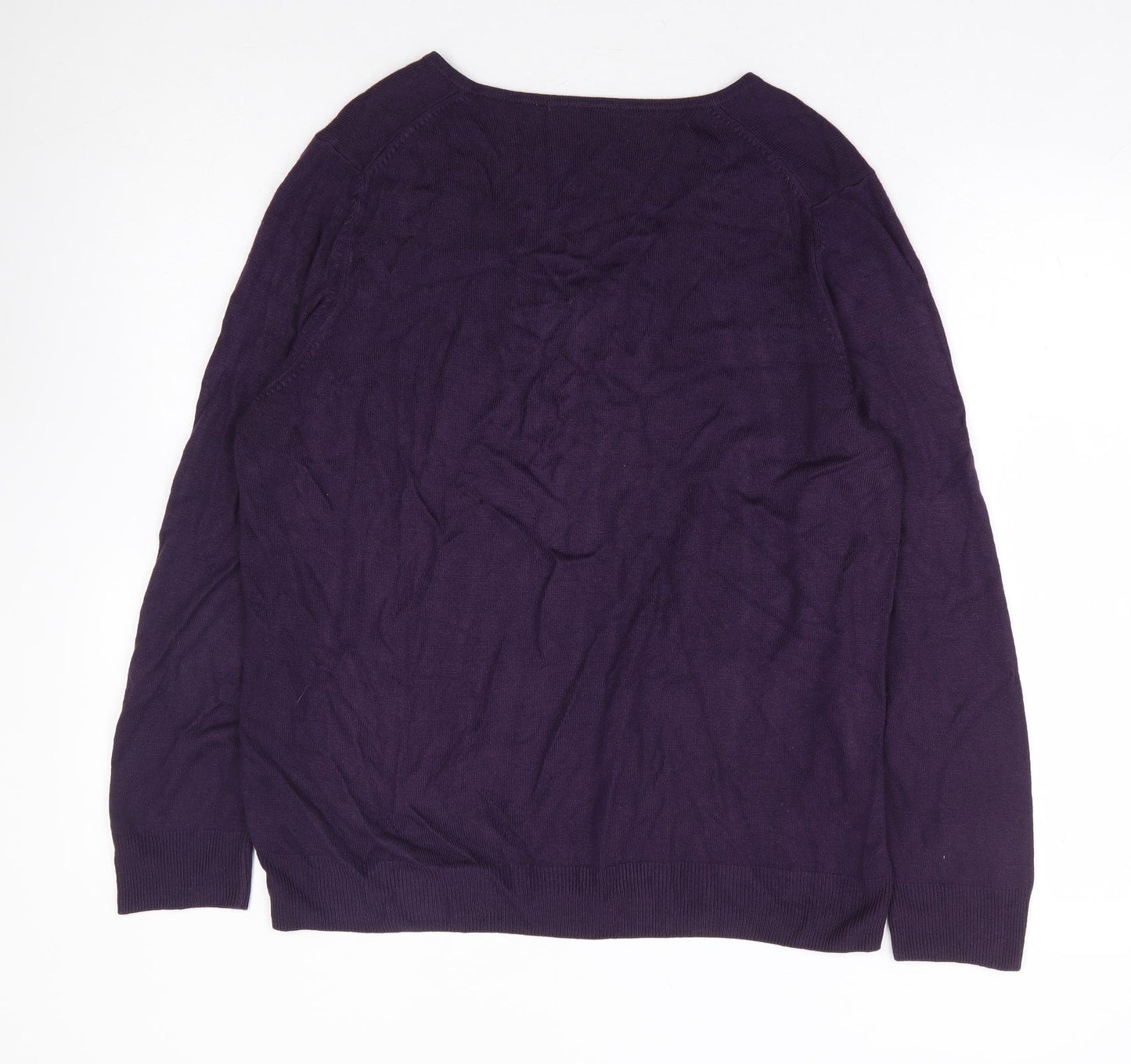 Marks and Spencer Womens Purple V-Neck Acrylic Pullover Jumper Size 16