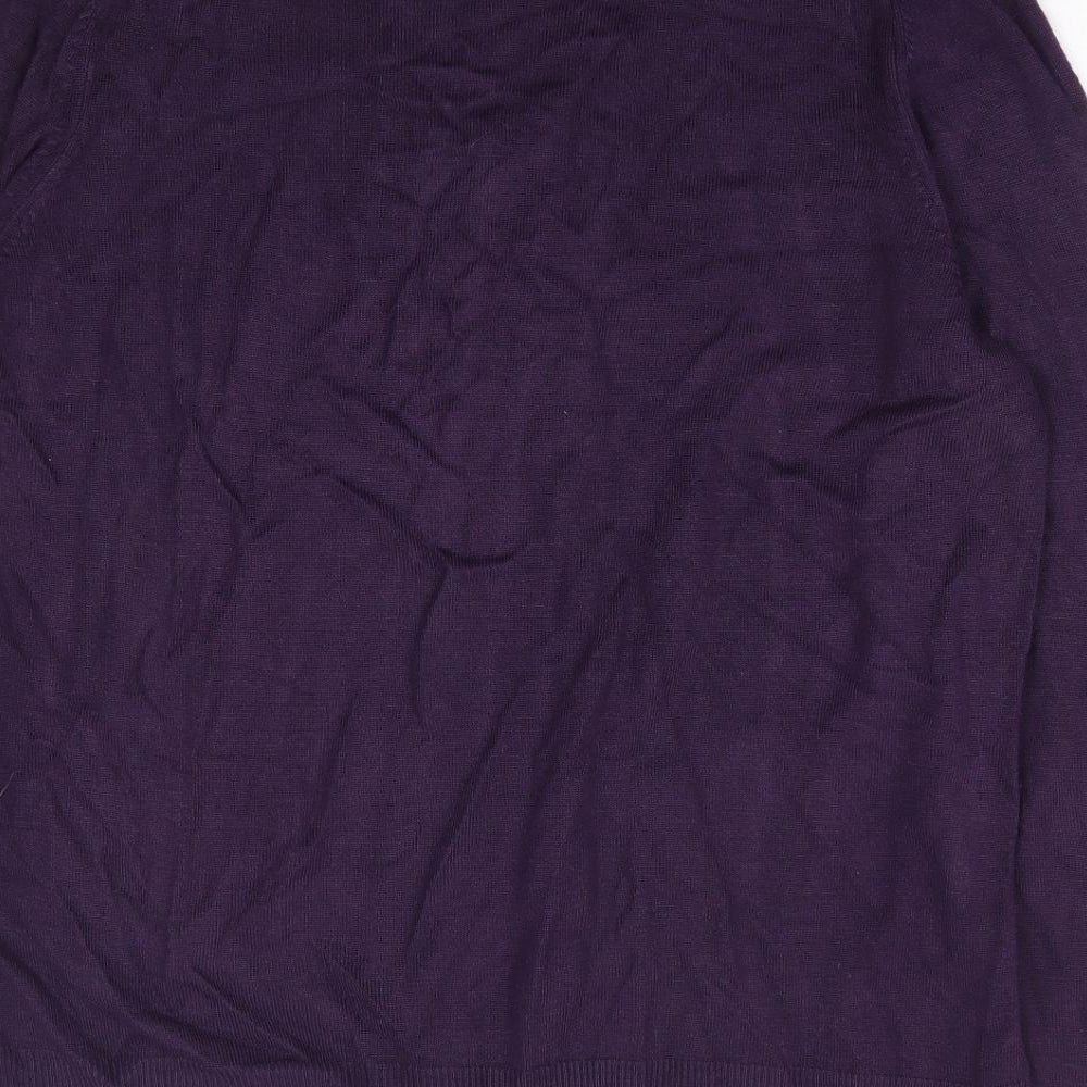 Marks and Spencer Womens Purple V-Neck Acrylic Pullover Jumper Size 16
