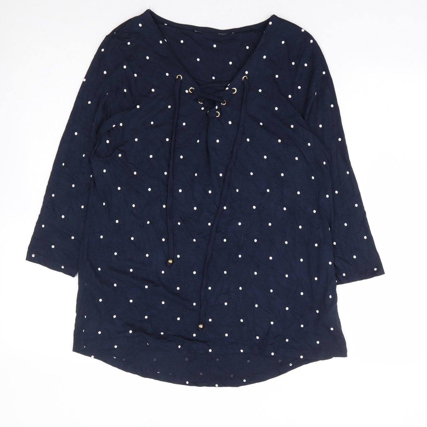 F&F Womens Blue Polka Dot Viscose Basic Blouse Size 12 V-Neck
