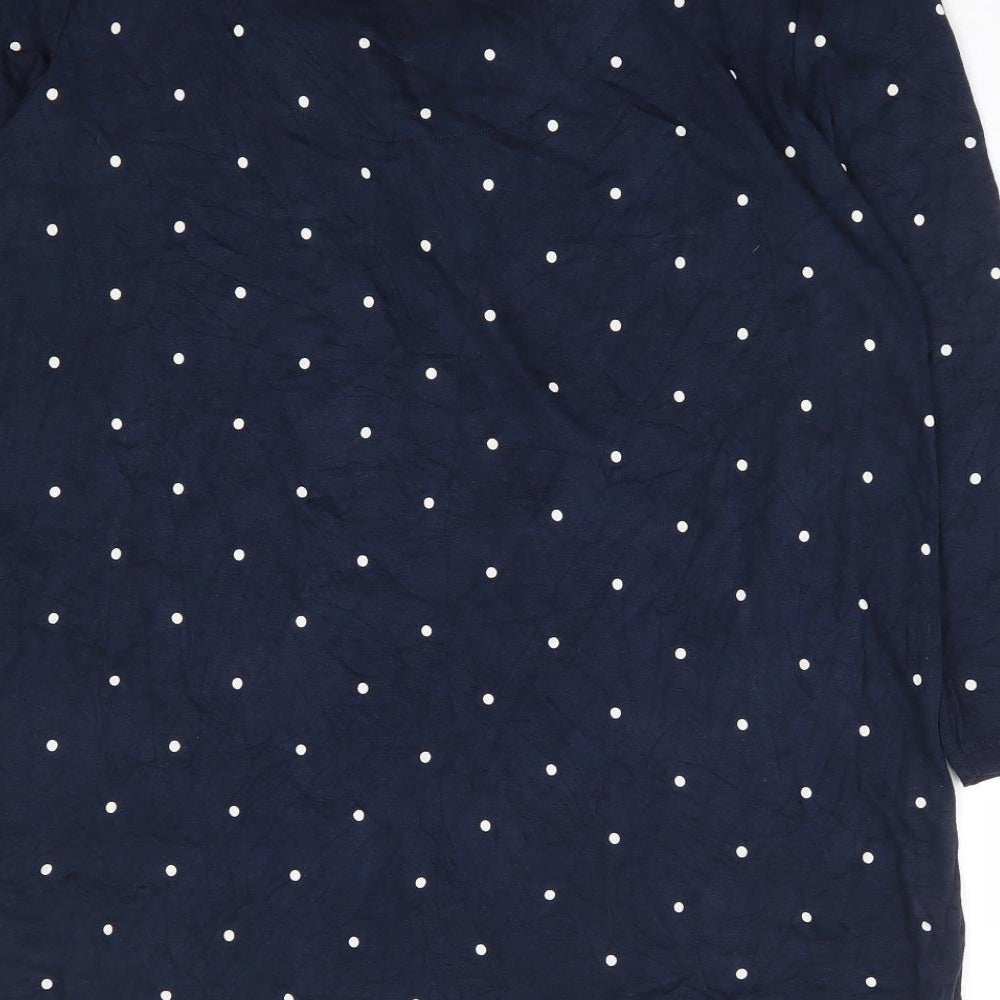 F&F Womens Blue Polka Dot Viscose Basic Blouse Size 12 V-Neck
