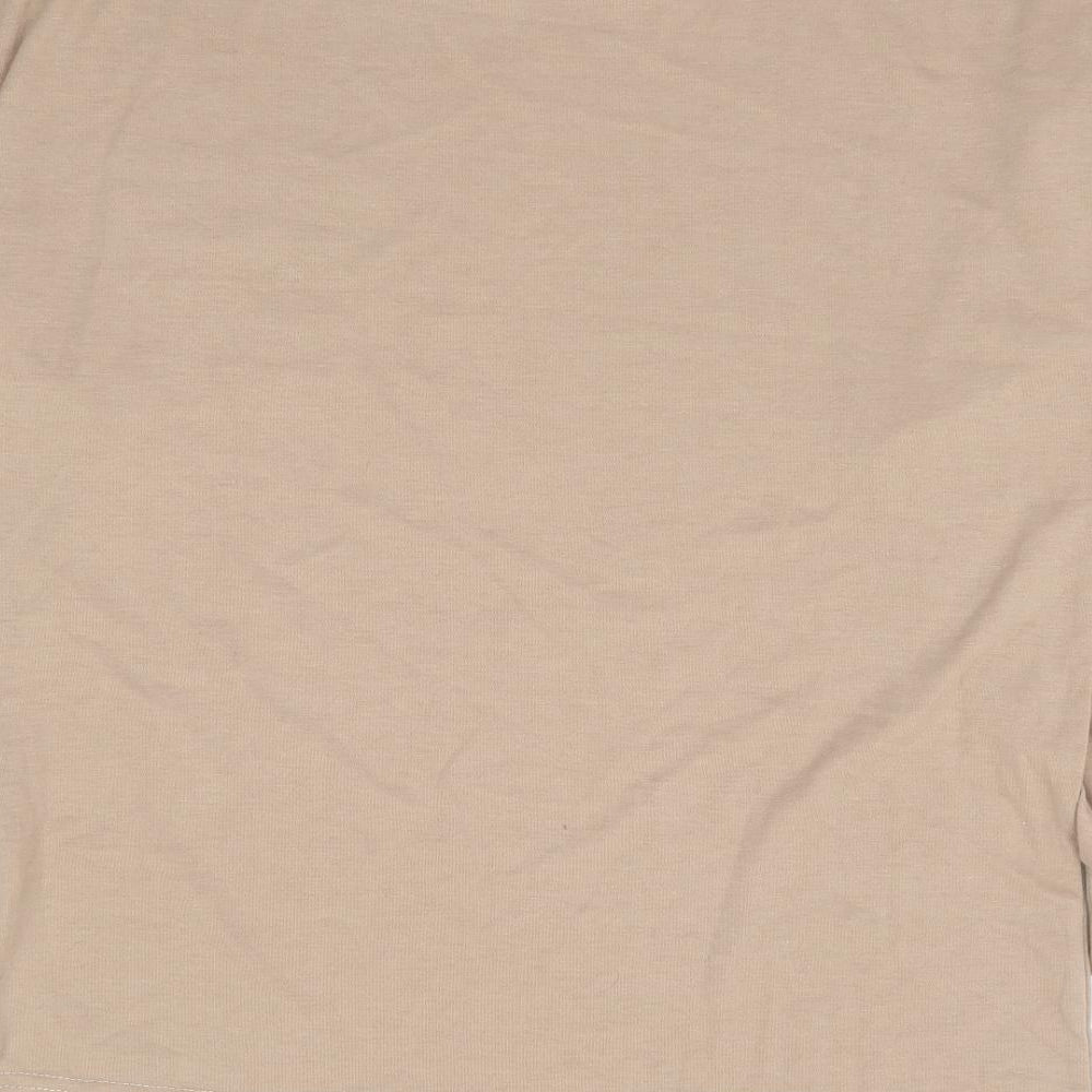 Preworn Womens Brown Animal Print Cotton Basic T-Shirt Size L Round Neck - Leopard Print Pocket Detail