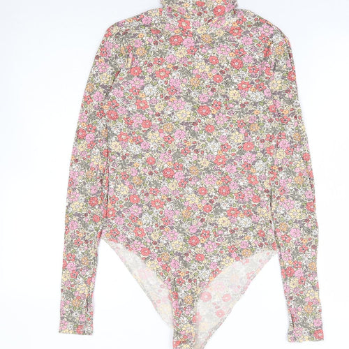 H&M Womens Multicoloured Floral Polyester Bodysuit One-Piece Size M Snap