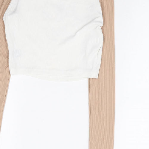 SheIn Womens Beige Polyester Cropped Blouse Size XS Round Neck - Ribbed Angel Baby