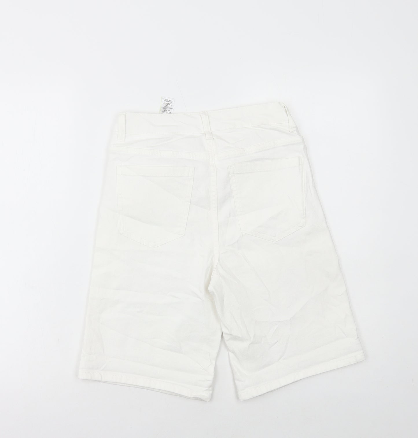 Marks and Spencer Womens White Cotton Boyfriend Shorts Size 6 L10 in Regular Button