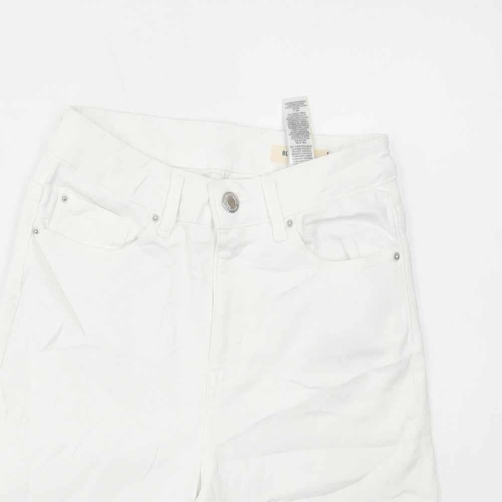 Marks and Spencer Womens White Cotton Boyfriend Shorts Size 6 L10 in Regular Button