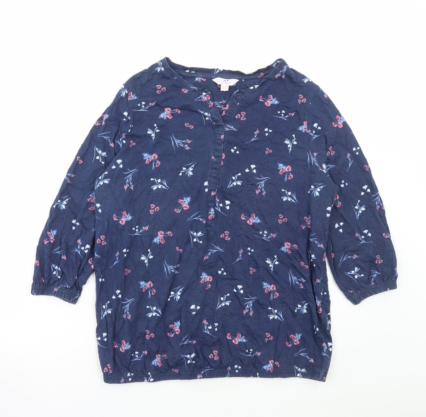 Julipa Womens Blue Floral Cotton Basic T-Shirt Size 14 V-Neck