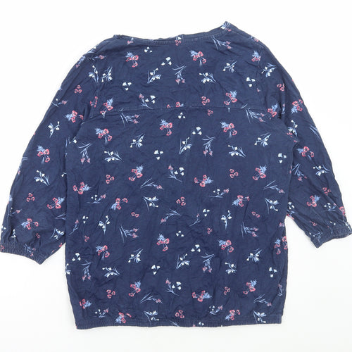 Julipa Womens Blue Floral Cotton Basic T-Shirt Size 14 V-Neck