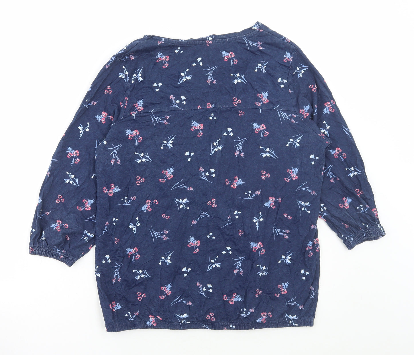 Julipa Womens Blue Floral Cotton Basic T-Shirt Size 14 V-Neck