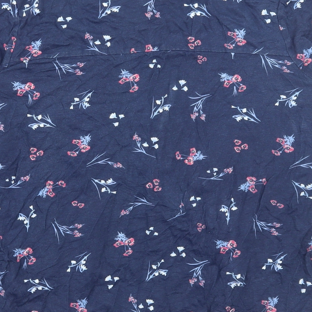 Julipa Womens Blue Floral Cotton Basic T-Shirt Size 14 V-Neck