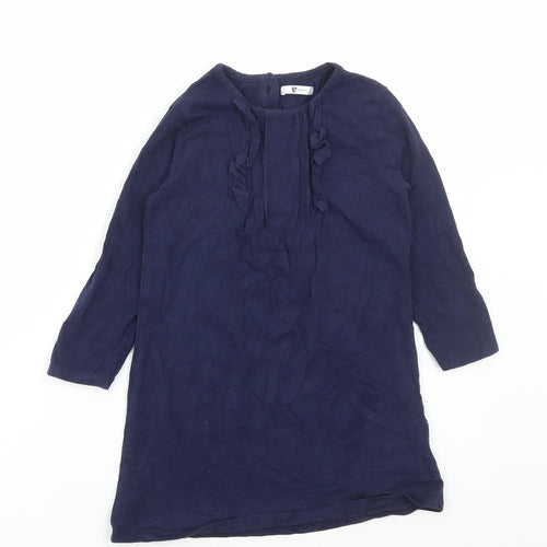 Very Girls Blue Cotton A-Line Size 5-6 Years Round Neck Button