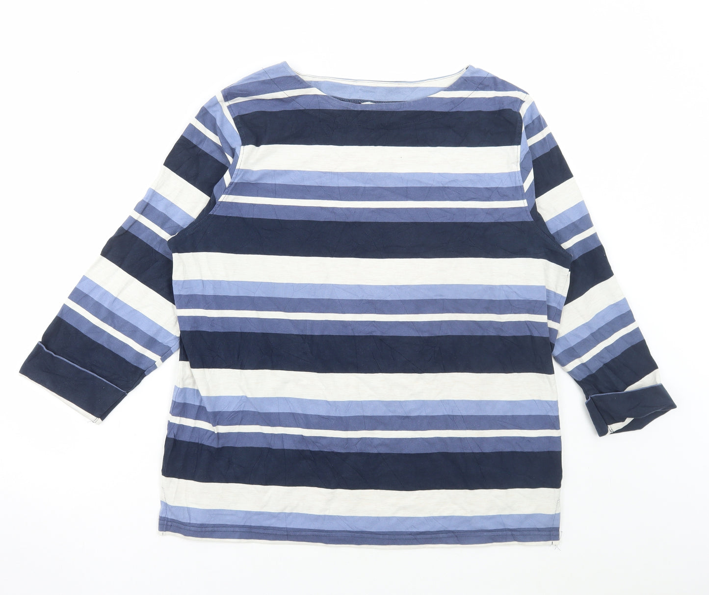 Cotton Traders Womens Multicoloured Striped Cotton Basic T-Shirt Size 20 Scoop Neck