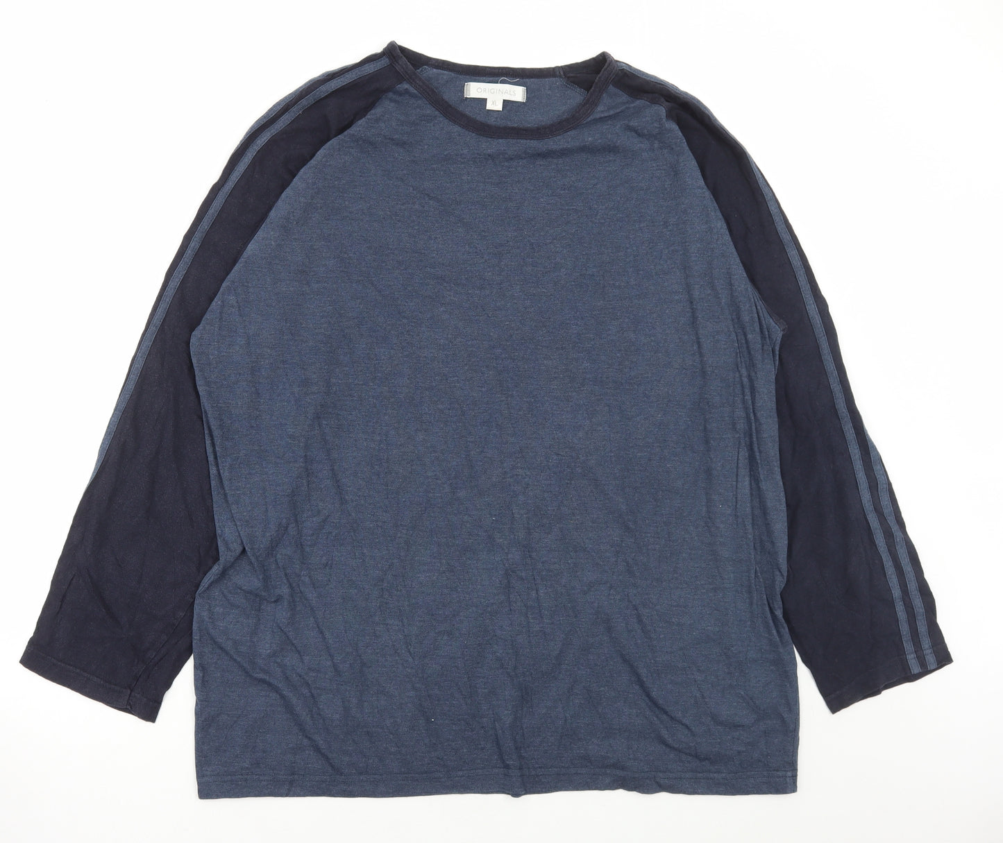 Originals Mens Blue Colourblock Cotton T-Shirt Size XL Round Neck