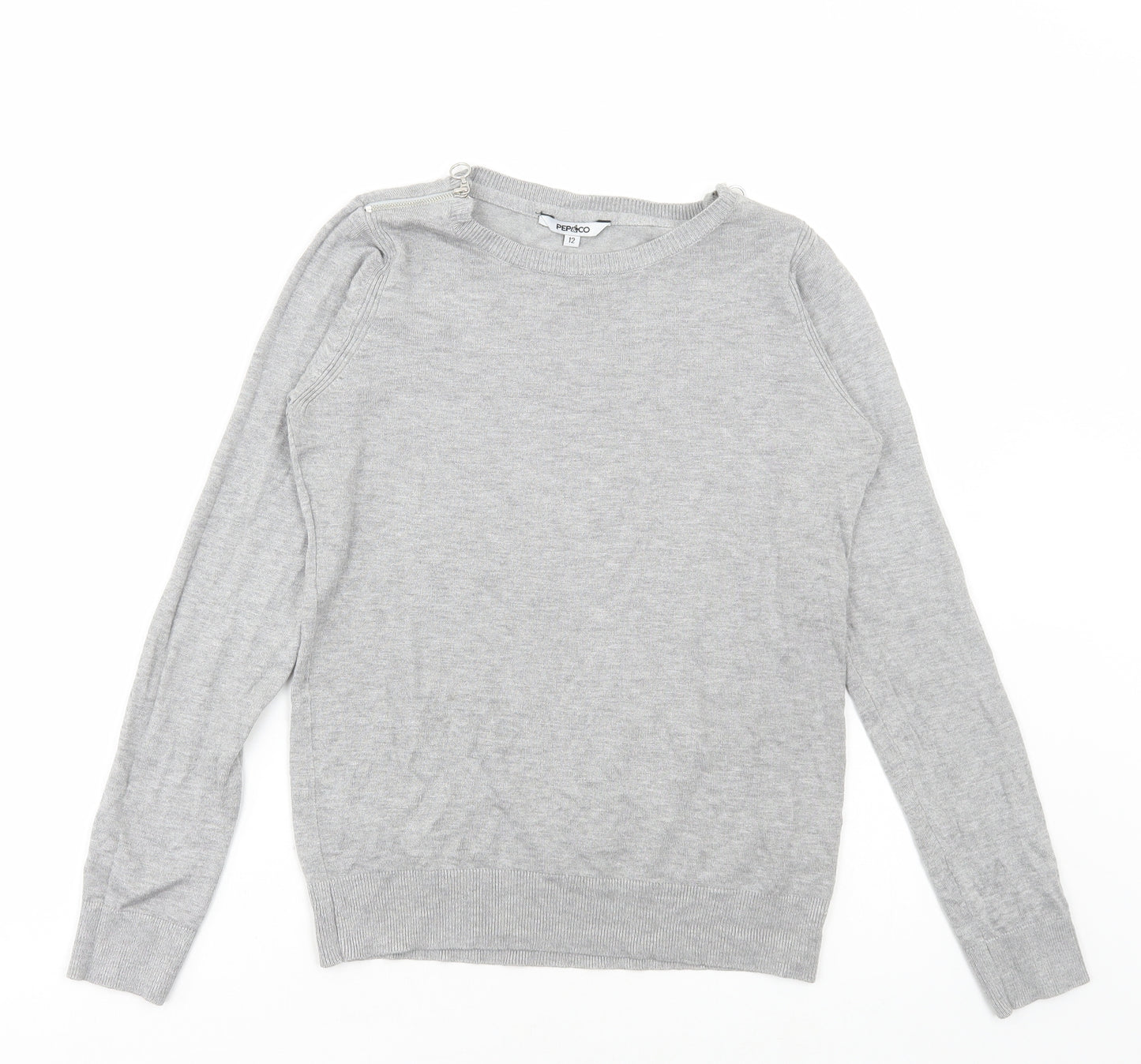 PEP&CO Womens Grey Scoop Neck Viscose Pullover Jumper Size 12