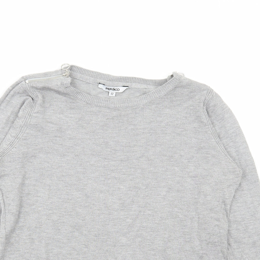 PEP&CO Womens Grey Scoop Neck Viscose Pullover Jumper Size 12