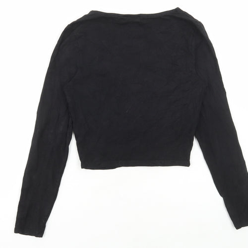 New Look Girls Black Cotton Cropped T-Shirt Size 12-13 Years Square Neck Tie