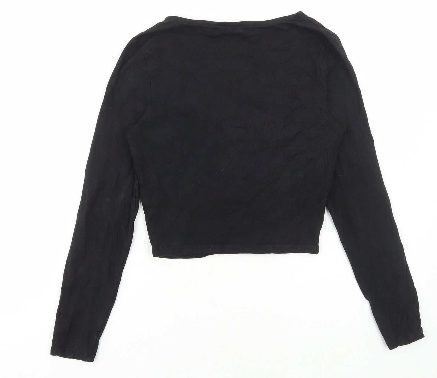 New Look Girls Black Cotton Cropped T-Shirt Size 12-13 Years Square Neck Tie