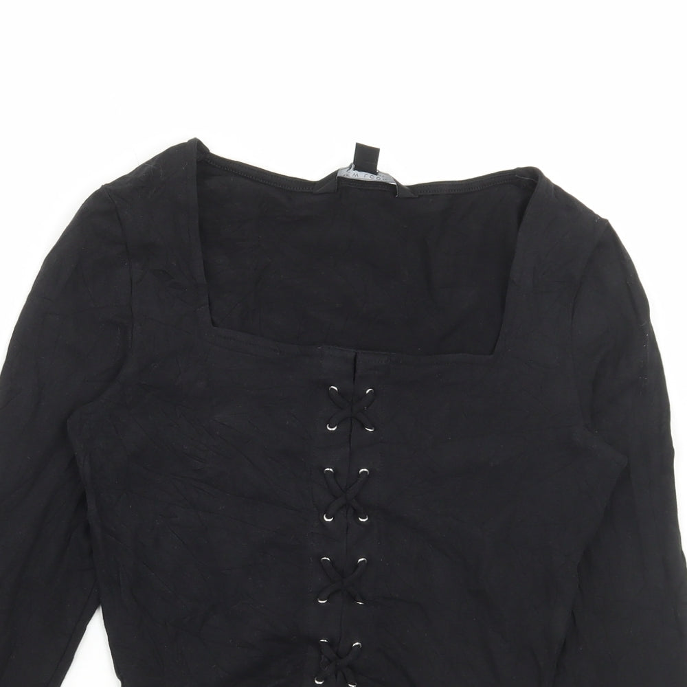 New Look Girls Black Cotton Cropped T-Shirt Size 12-13 Years Square Neck Tie