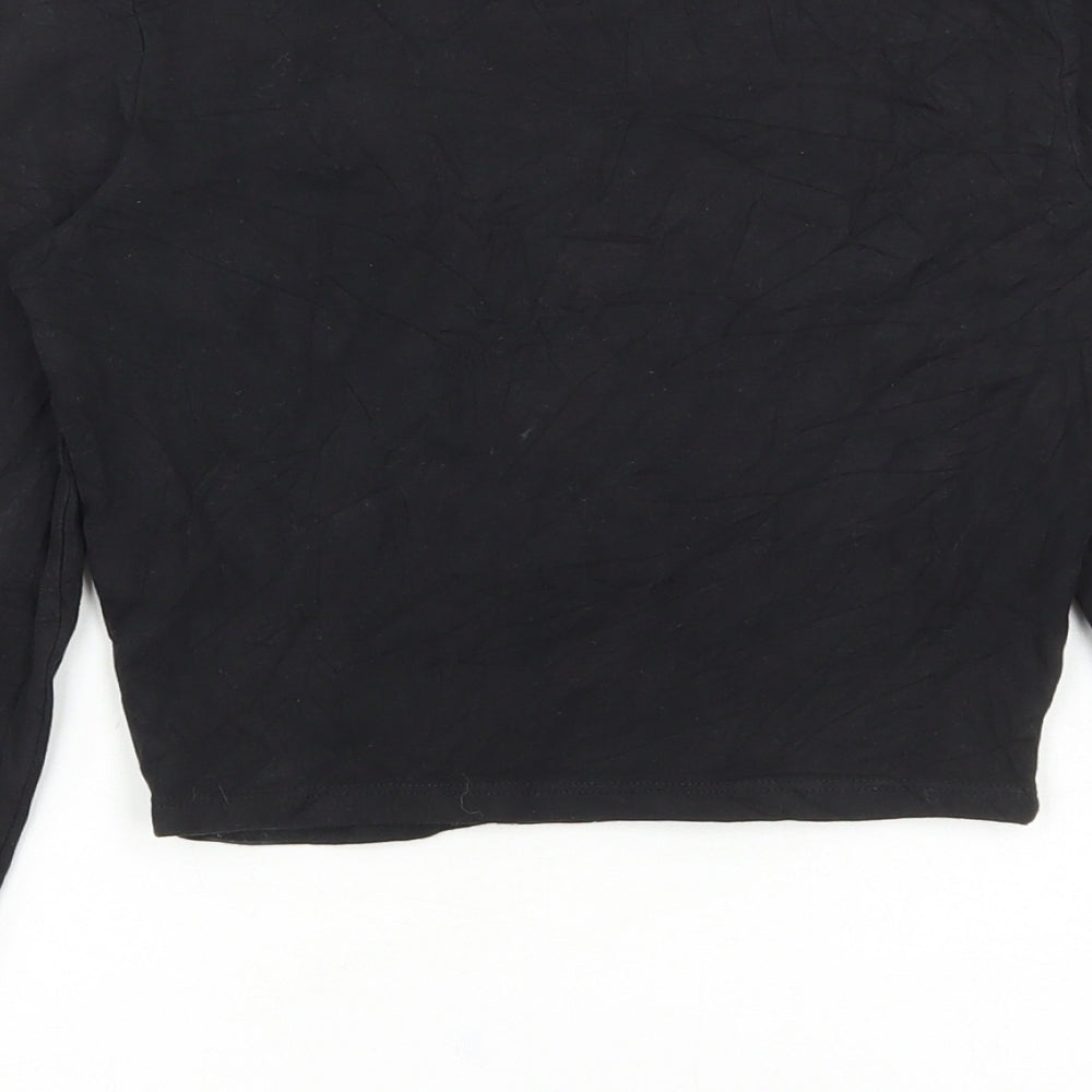 New Look Girls Black Cotton Cropped T-Shirt Size 12-13 Years Square Neck Tie